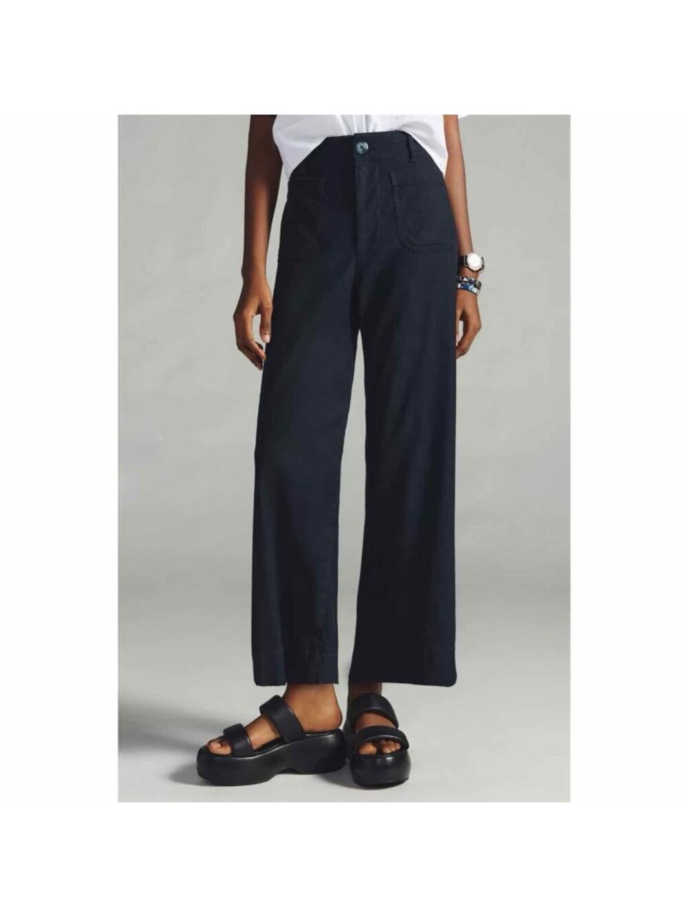 Anthropologie Maeve The Colette Cropped Wide-Leg Trousers Linen Edition Navy 4